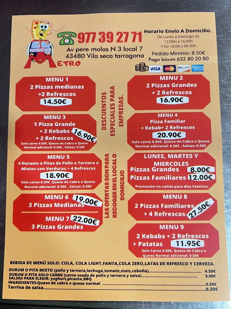 Menu_Pizzeria Metro Vila-Seca_Vila-seca_immagine_1