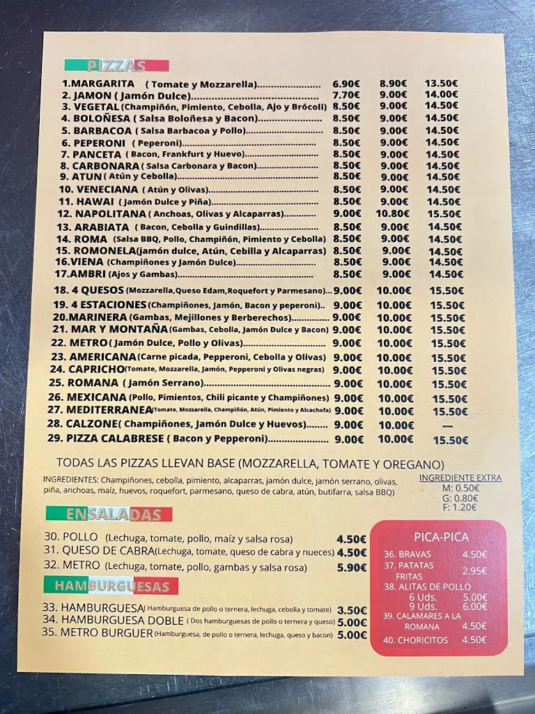 Menu_Pizzeria Metro Vila-Seca_Vila-seca_immagine_2