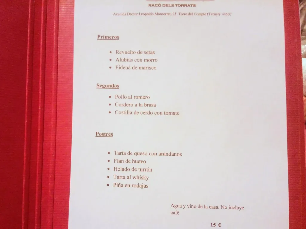 Menu_Restaurante El Racó dels Torrats_Torre del Compte_image_1