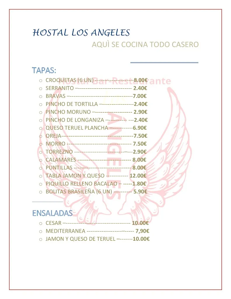 Menu_HOSTAL LOS ANGELES BAR Y RESTAURANTE_Utrillas_image_1