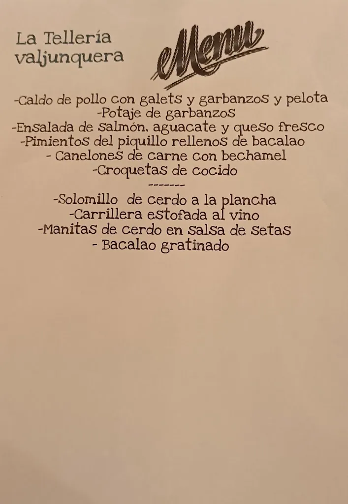 Menu_Bar Restaurante La Telleria_Valjunquera_image_1