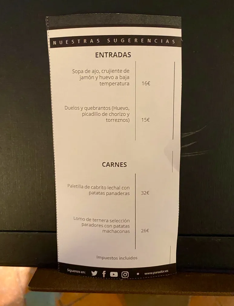 Menu_Salon Comedor. Restaurante Parador de Oropesa_Alcañizo_image_2