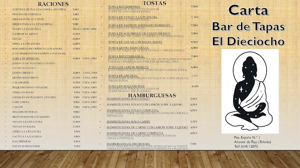 Menu_Bar de tapas El Dieciocho_Añover de Tajo_image_1