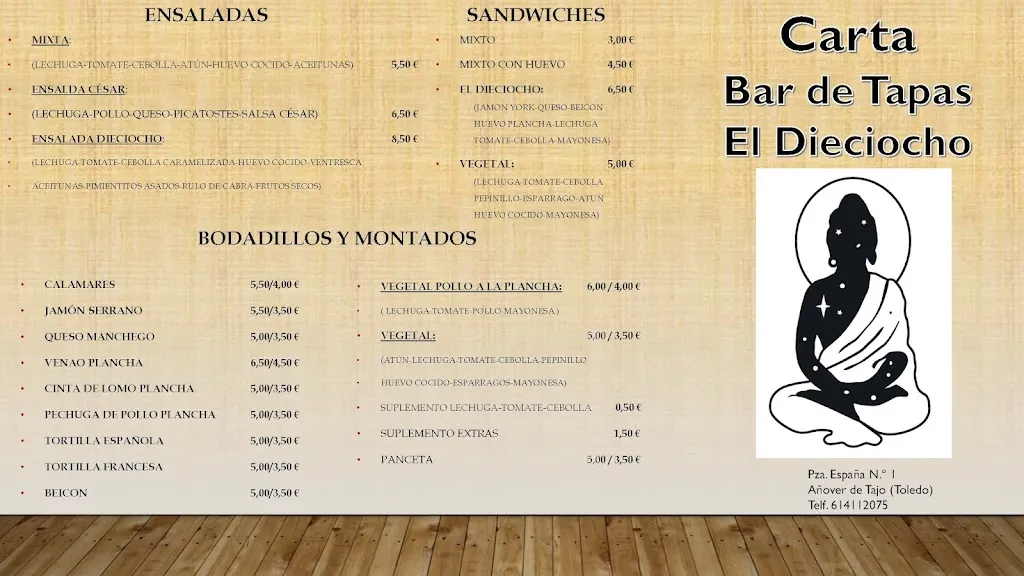 Menu_Bar de tapas El Dieciocho_Añover de Tajo_image_2