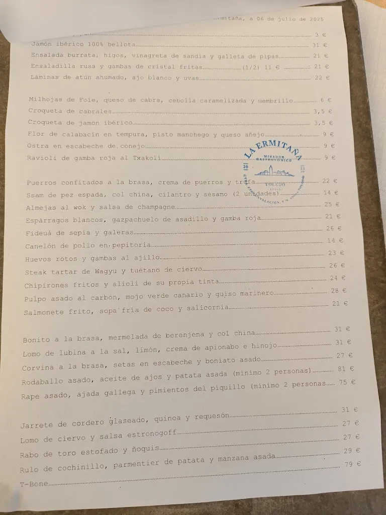 Menu_Restaurante La Ermitaña / Mirador Gastronómico de Toledo_Burguillos de Toledo_immagine_1