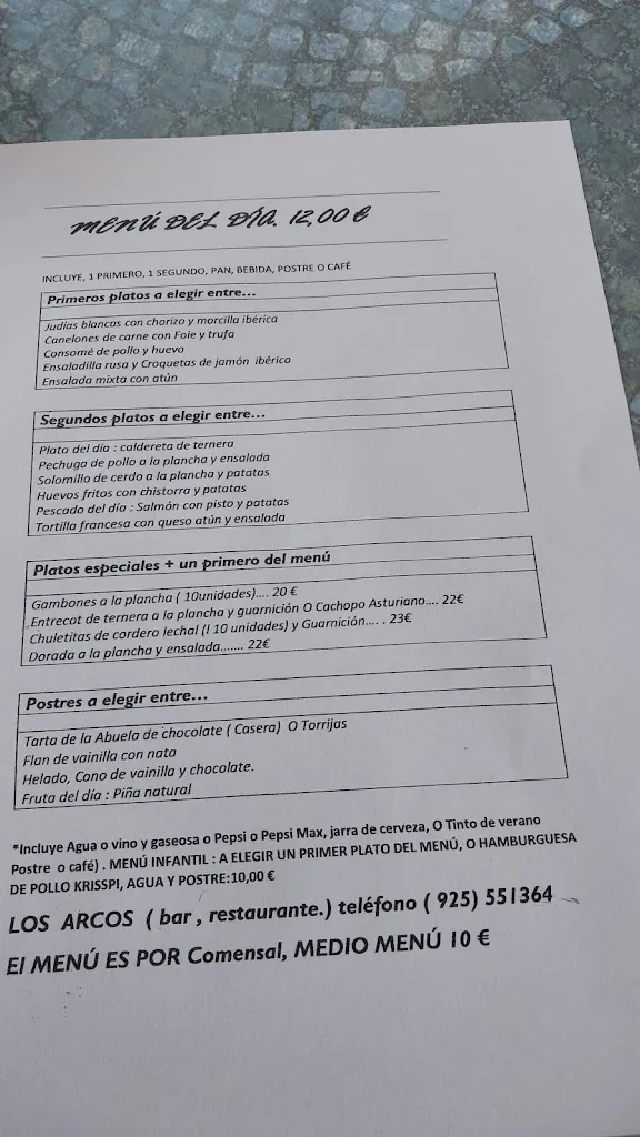 Menü_Bar Los Arcos Restaurante_Cobeja_Bild_4