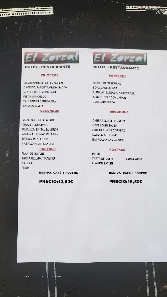 Menu_Hotel Restaurante EL ZORZAL_Dosbarrios_image_1