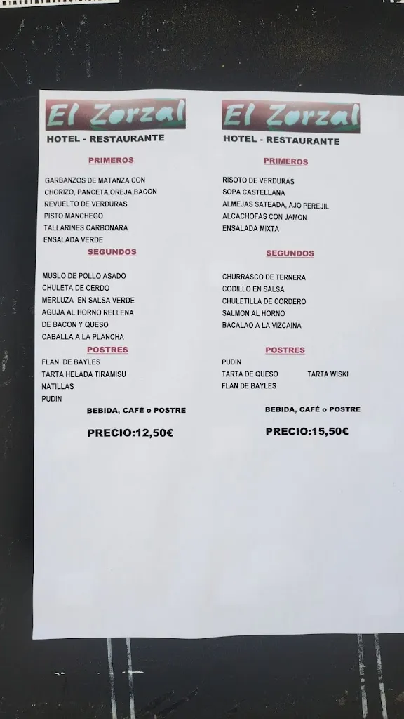 Menu_Hotel Restaurante EL ZORZAL_Dosbarrios_image_2