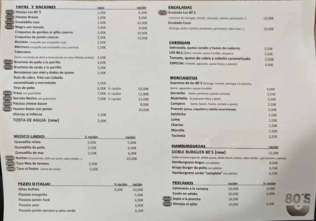 Menu_80´S TAPAS & MUSIC BAR_Huércal-Overa_image_1