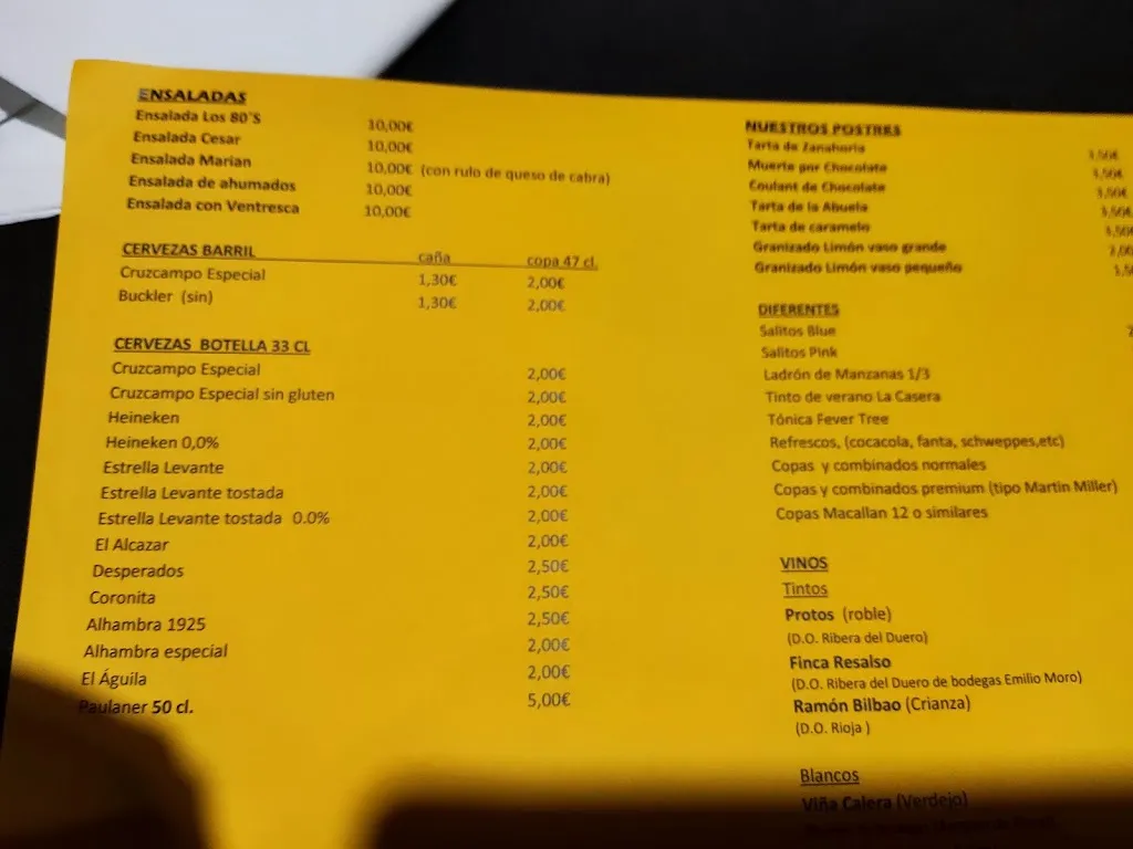 Menu_80´S TAPAS & MUSIC BAR_Huércal-Overa_image_3