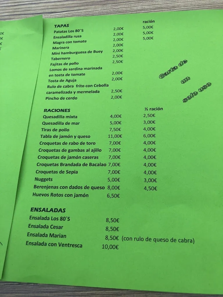 Menu_80´S TAPAS & MUSIC BAR_Huércal-Overa_image_4