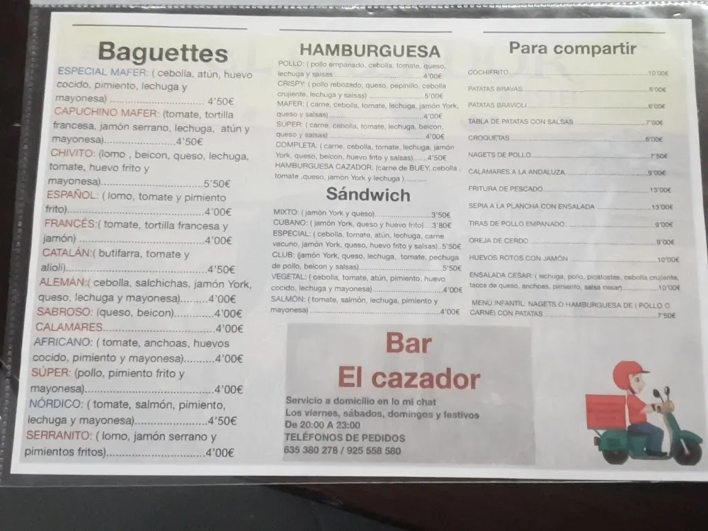 Menü_Bar Restaurante El Cazador_Lominchar_Bild_2