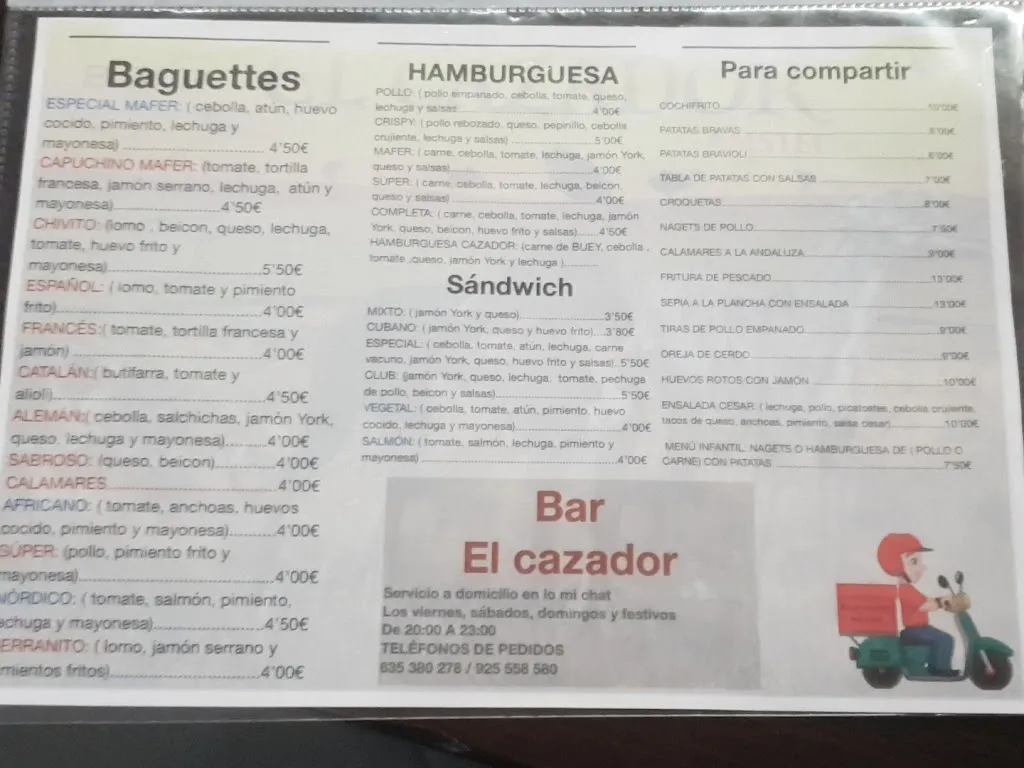 Menü_Bar Restaurante El Cazador_Lominchar_Bild_3