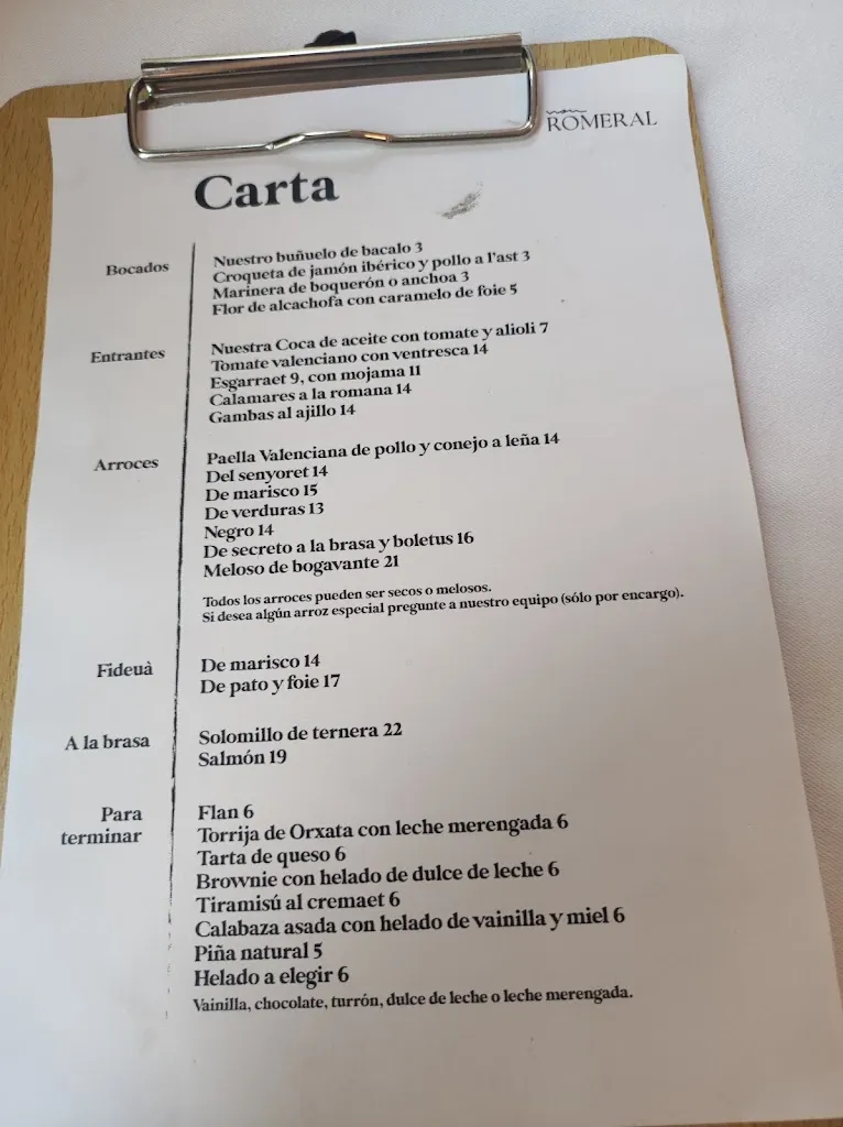 Menu_Restaurante El Romeral - Nou Romeral_Romeral El_image_1