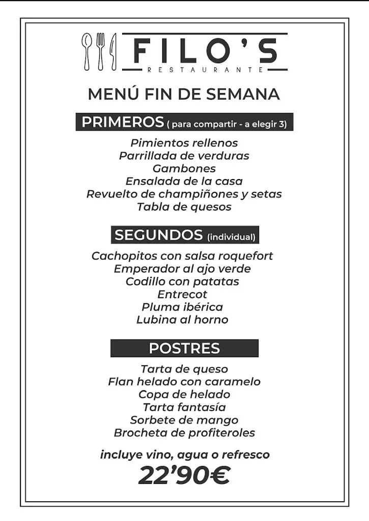 Menu_Cervecería Restaurante Filo's_San Martín de Pusa_image_4