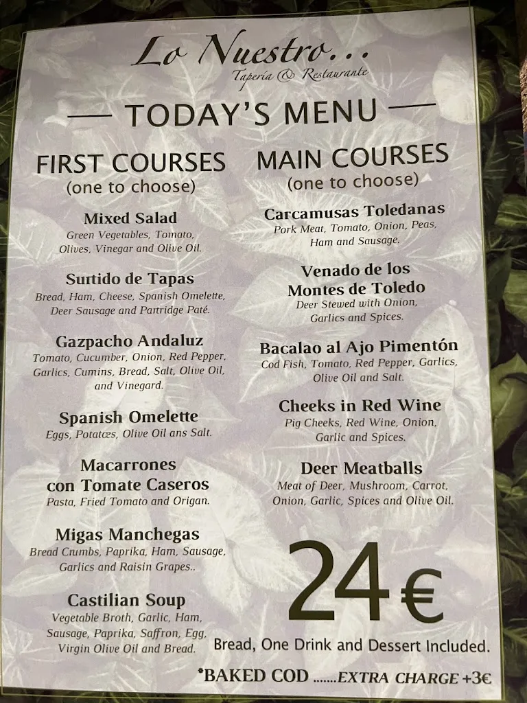 Menu_Lo Nuestro Taperia & Restaurante_Retamoso de la Jara_image_1