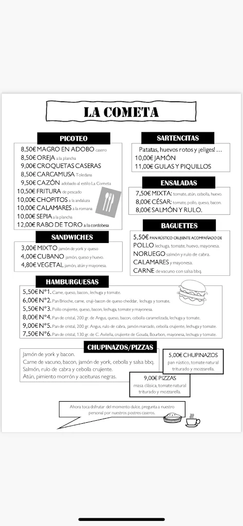 Menu_Bar Restaurante La Cometa_Santa Olalla_image_1