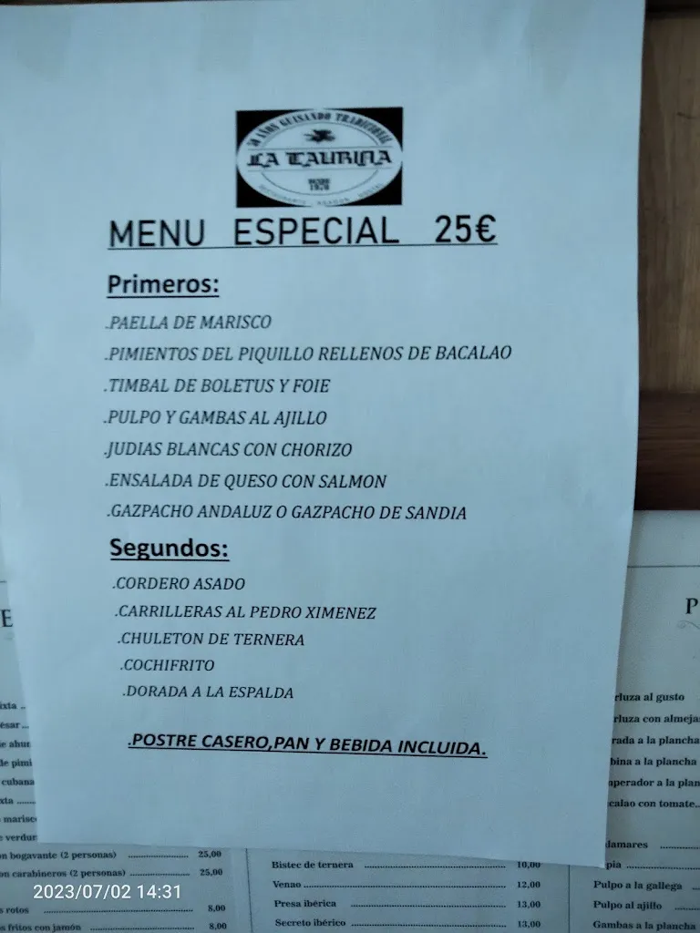 Menu_Hostal Restaurante la Taurina_Santa Olalla_image_4