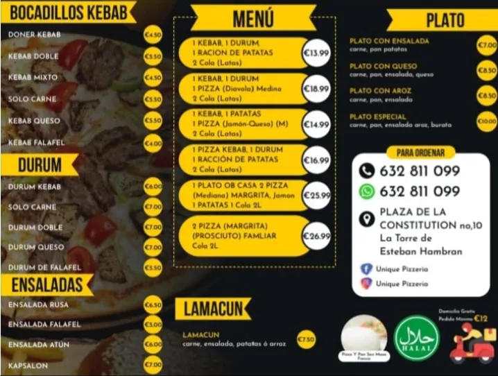 Menu_UNIQUE PIZZERIA & KEBAB_Torre de Esteban Hambrán La_image_1