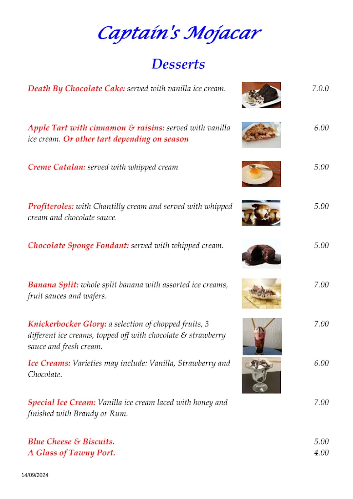 Menu_Captain's International Tapas & Restaurant_Mojacar_immagine_1