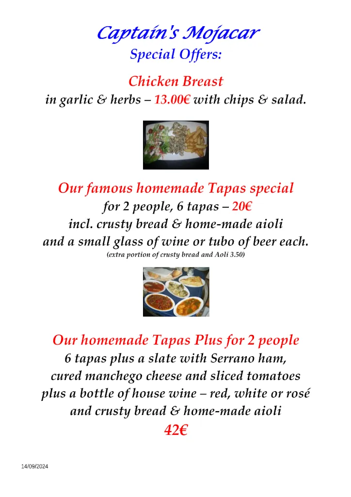 Menu_Captain's International Tapas & Restaurant_Mojacar_immagine_2