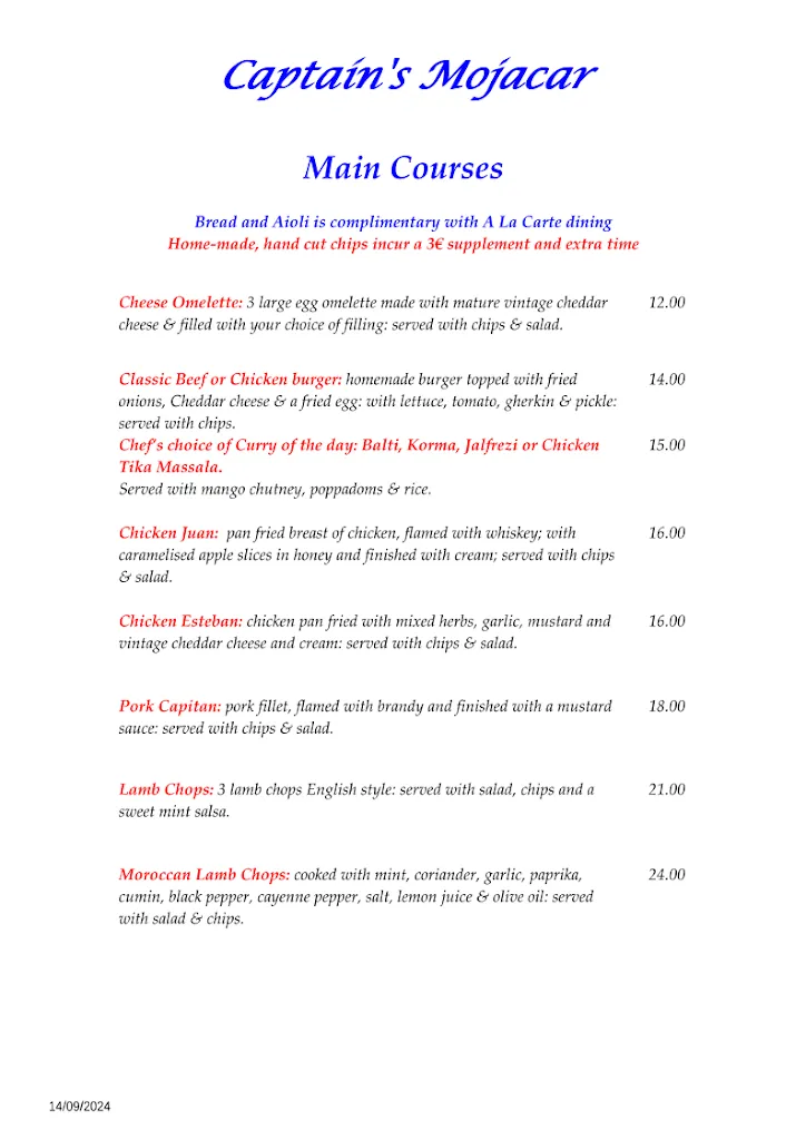 Menu_Captain's International Tapas & Restaurant_Mojacar_immagine_3