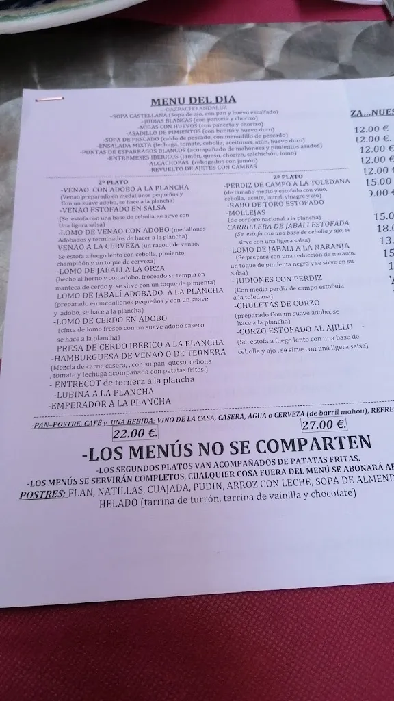 Menu_Sartenilla Bar-Restaurante_Ventas con Peña Aguilera Las_immagine_1