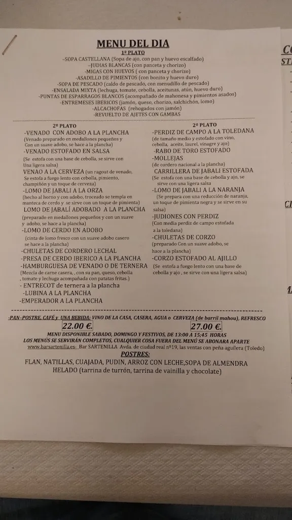 Menu_Sartenilla Bar-Restaurante_Ventas con Peña Aguilera Las_immagine_2