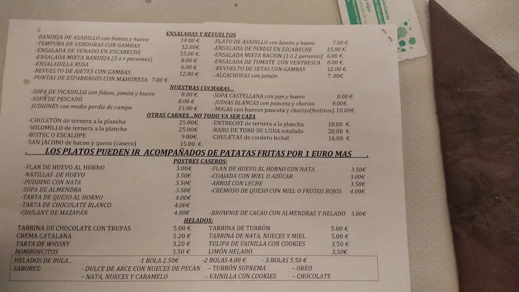 Menu_Sartenilla Bar-Restaurante_Ventas con Peña Aguilera Las_immagine_3