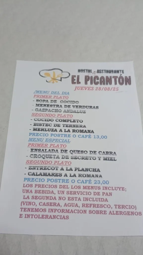 Menu_Hostal Restaurante El Picantón_Villaseca de la Sagra_image_1