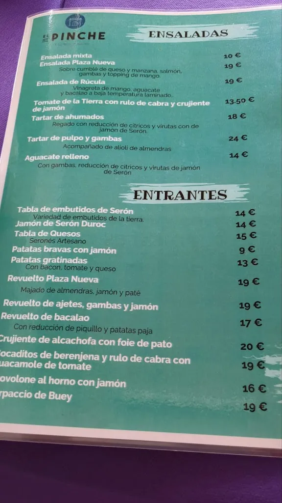 Menu_Bar Restaurante Plaza Nueva de Serón 'El Pinche'_Serón_image_2