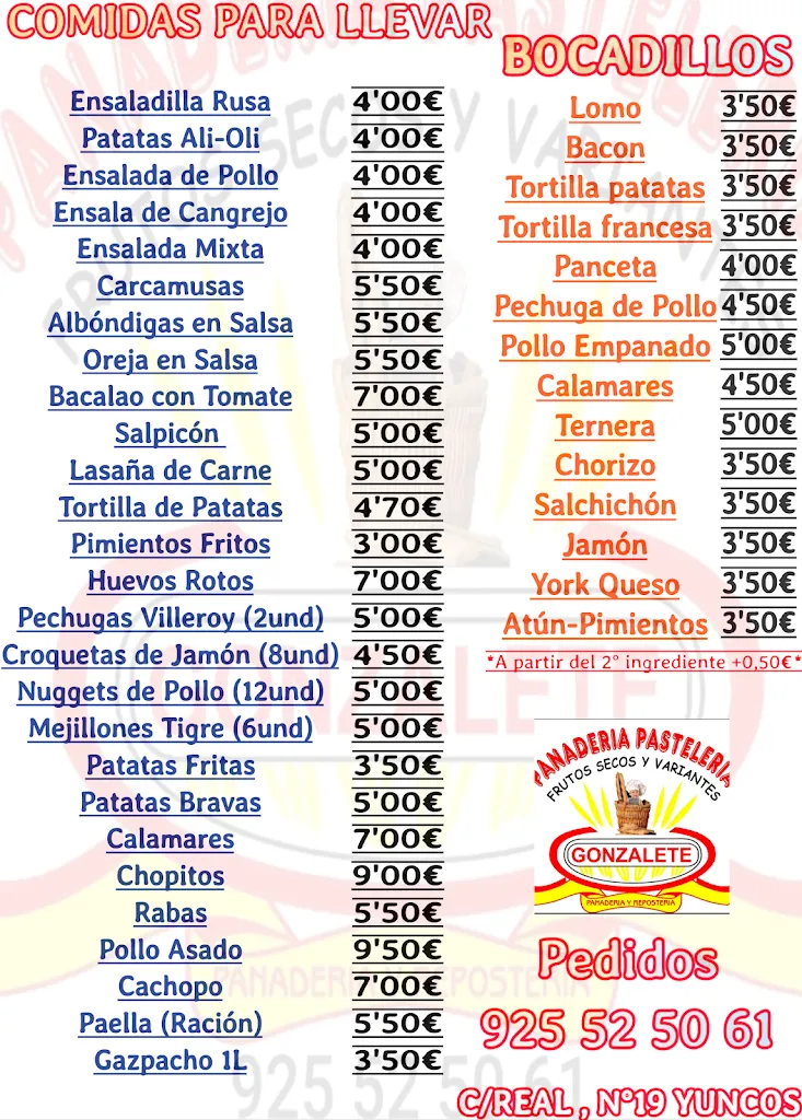 Menu_Gonzalete Panadería , Frutos Secos y Comidas para llevar._Yuncos_image_2