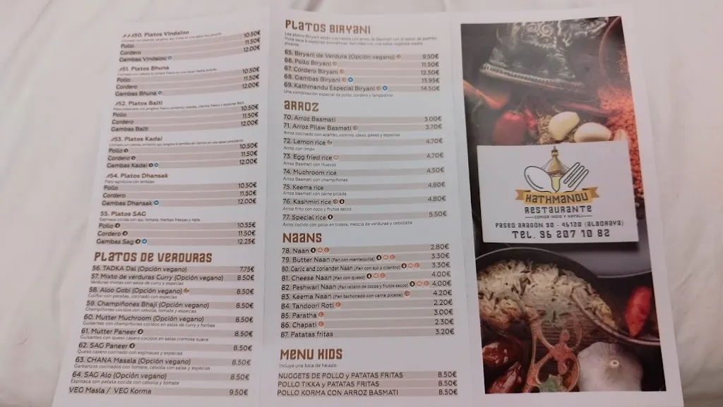 Menu_Restaurante Kathmandu Alboraia - Menjar indi i nepalés_Alboraya_immagine_4