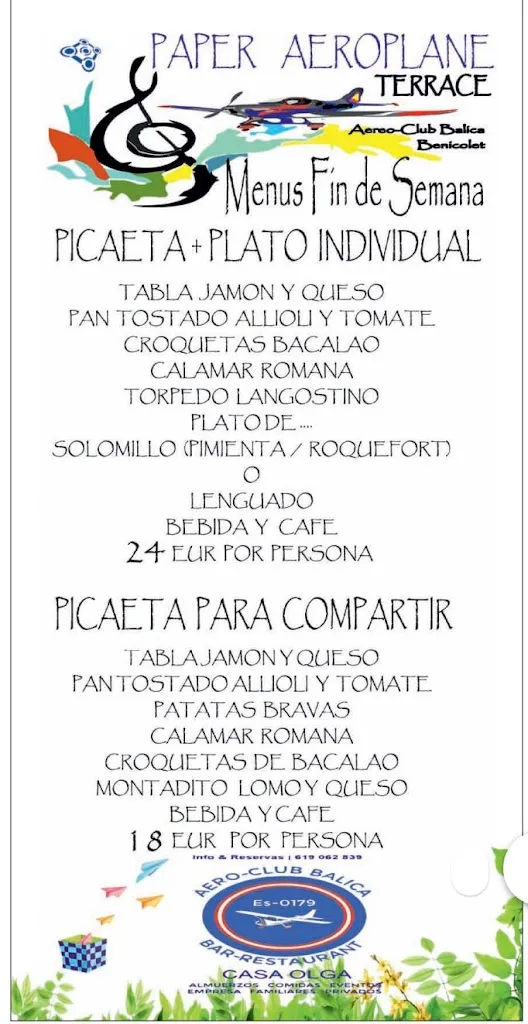 Menu_Casa Olga Bar Terraza / Aeroplane Terrace / Aeroclub BALICA - Benicolet_Benicolet_image_3