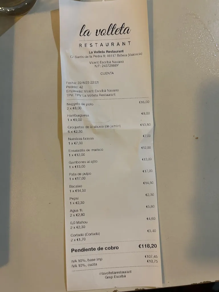 Menu_La Volteta Restaurant_Bétera_image_1