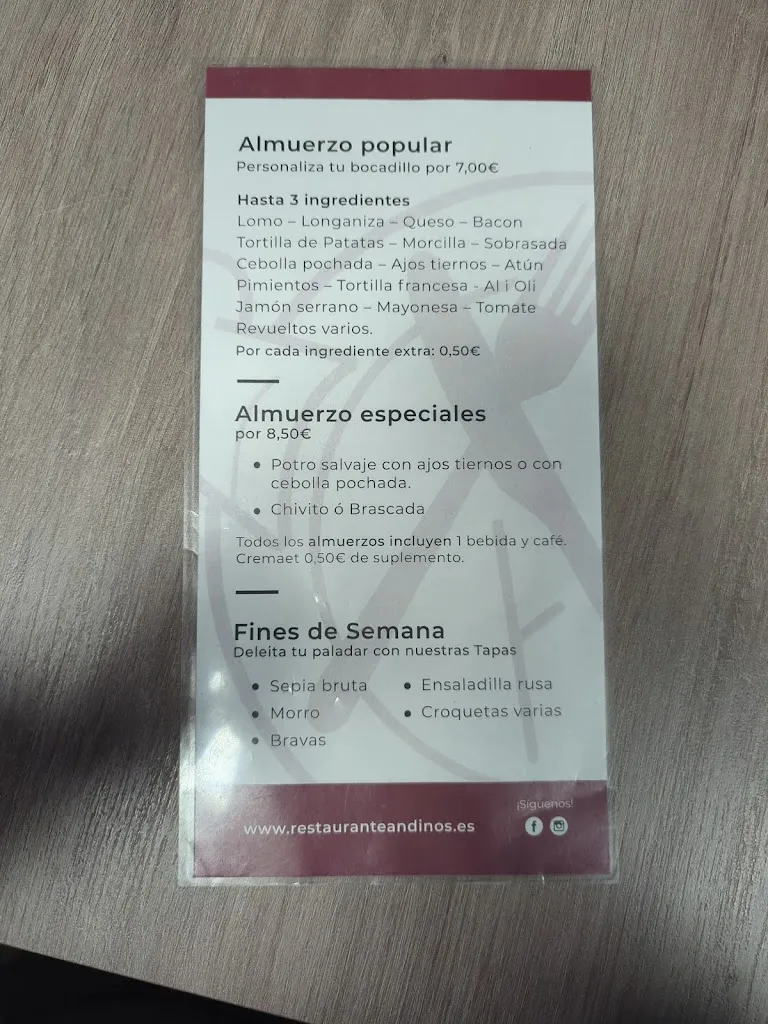 Menu_Restaurante Bocatería Andino's_Bétera_image_1