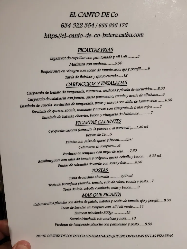 Menu_Bar El Cantó de Co_Bétera_immagine_1