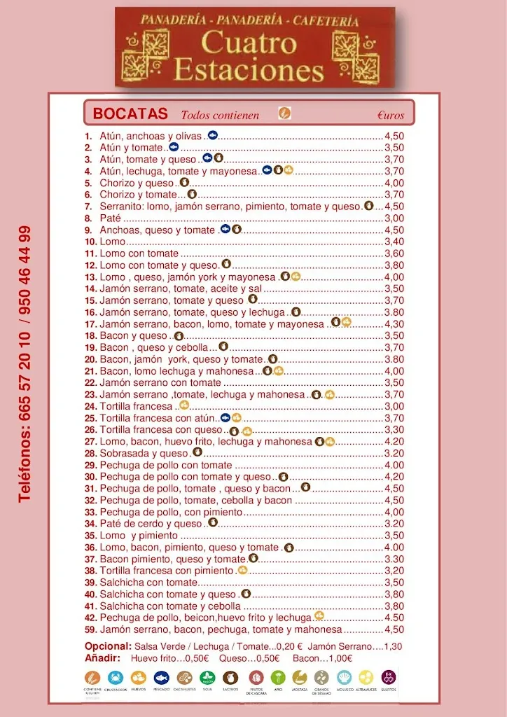 Menu_Panadería, pastelería y cafetería 