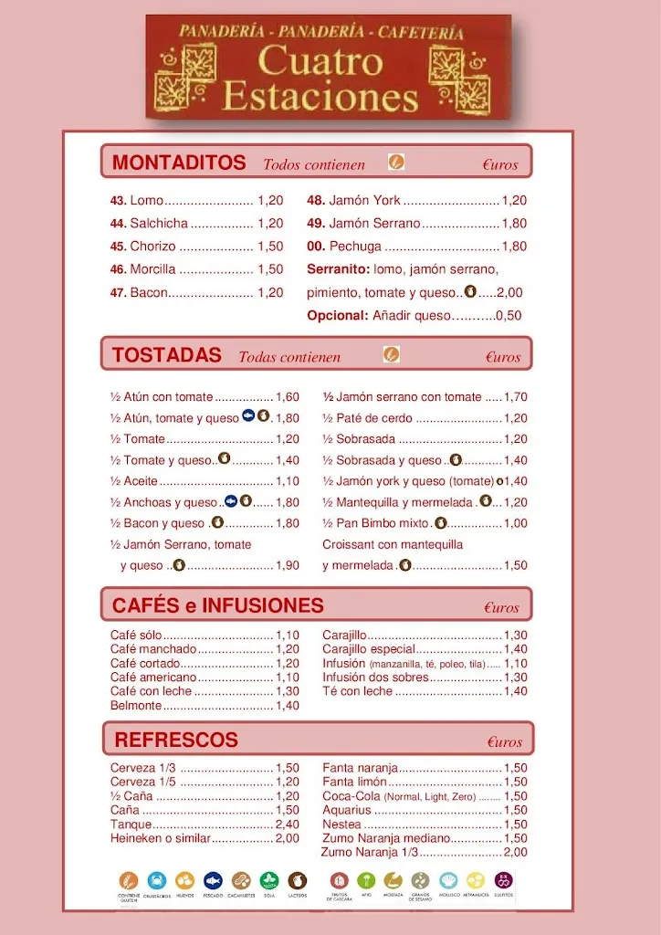Menu_Panadería, pastelería y cafetería 