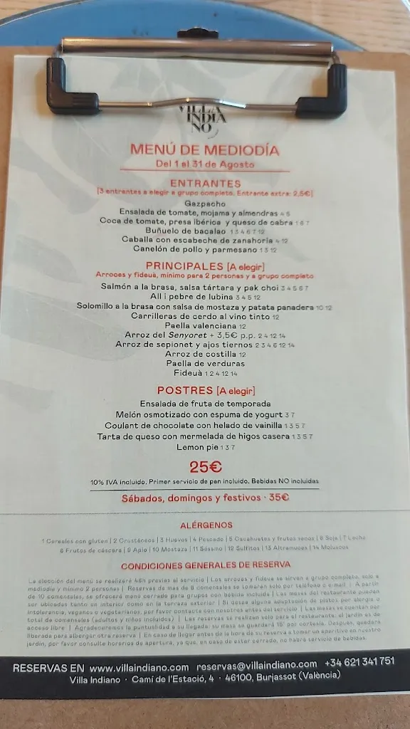 Menu_Villa Indiano. Restaurante, eventos y jardín gastronómico y cultural_Burjassot_immagine_4