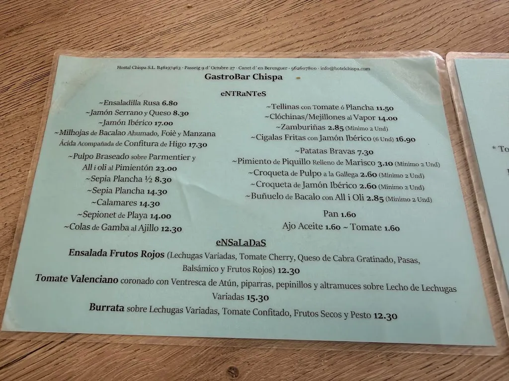 Menu_Hotel Chispa_Canet d'En Berenguer_image_3