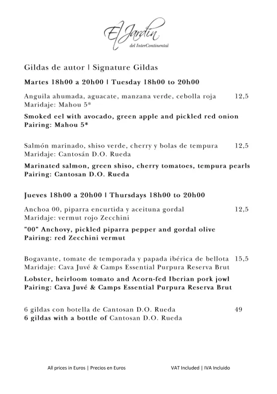 Menu_El Jardín del InterContinental at Hotel InterContinental Madrid_Castronuevo_image_1