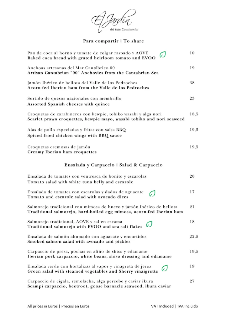 Menu_El Jardín del InterContinental at Hotel InterContinental Madrid_Castronuevo_image_3