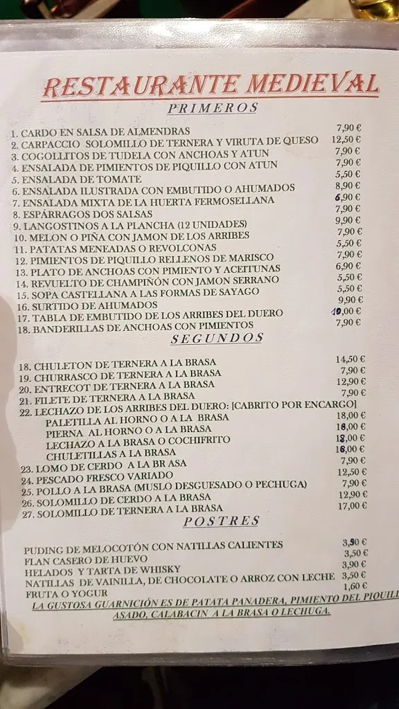 Menu_Restaurante Medieval Fermoselle_Fermoselle_immagine_2