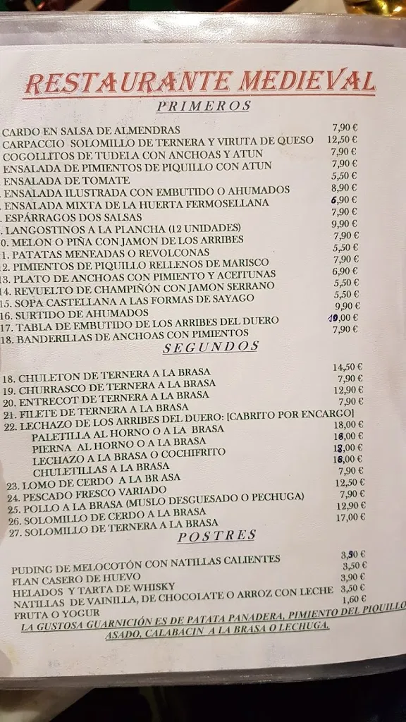 Menu_Restaurante Medieval Fermoselle_Fermoselle_immagine_3