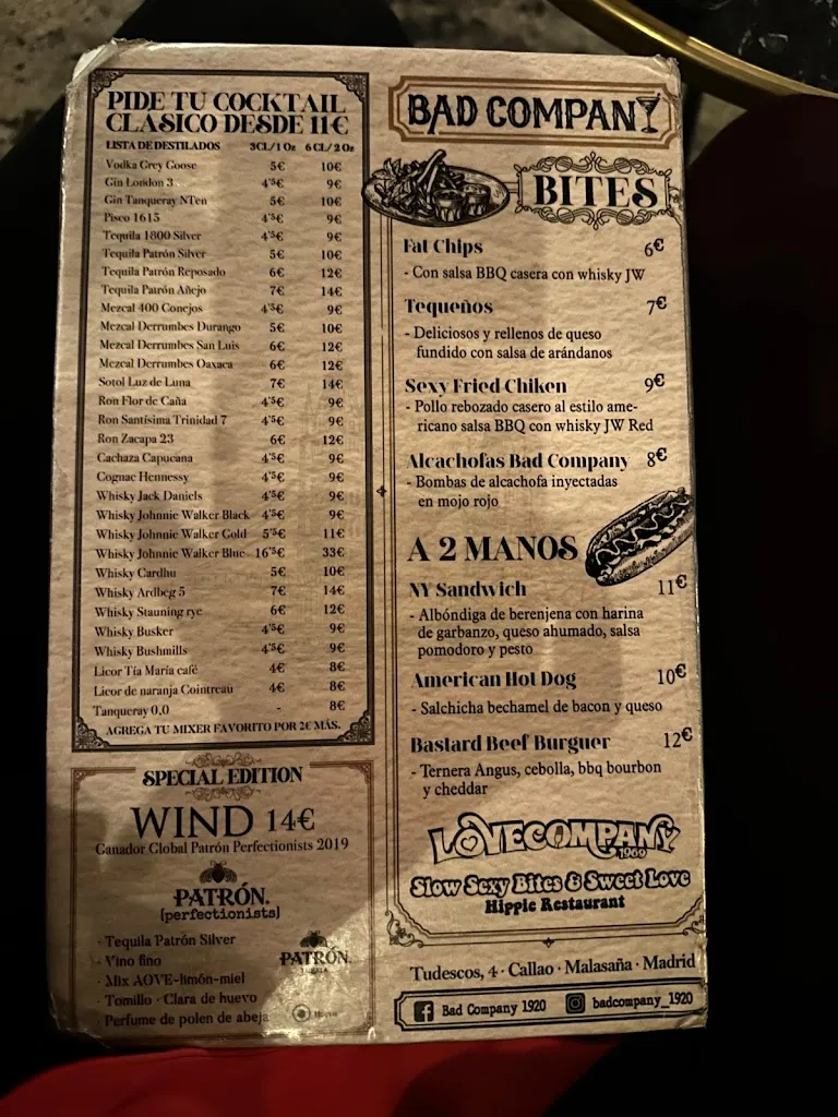Menu_Bad Company 1920_Maderal El_image_3