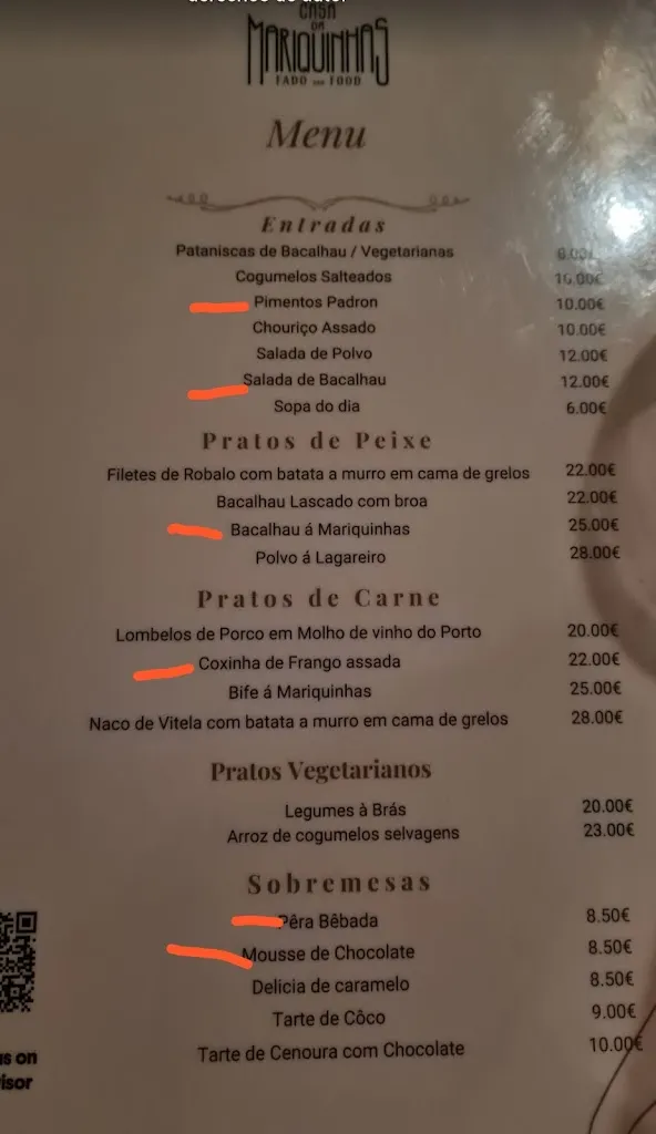 Menu_Casa da Mariquinhas - Fado Porto Est. 1968_Porto_image_1