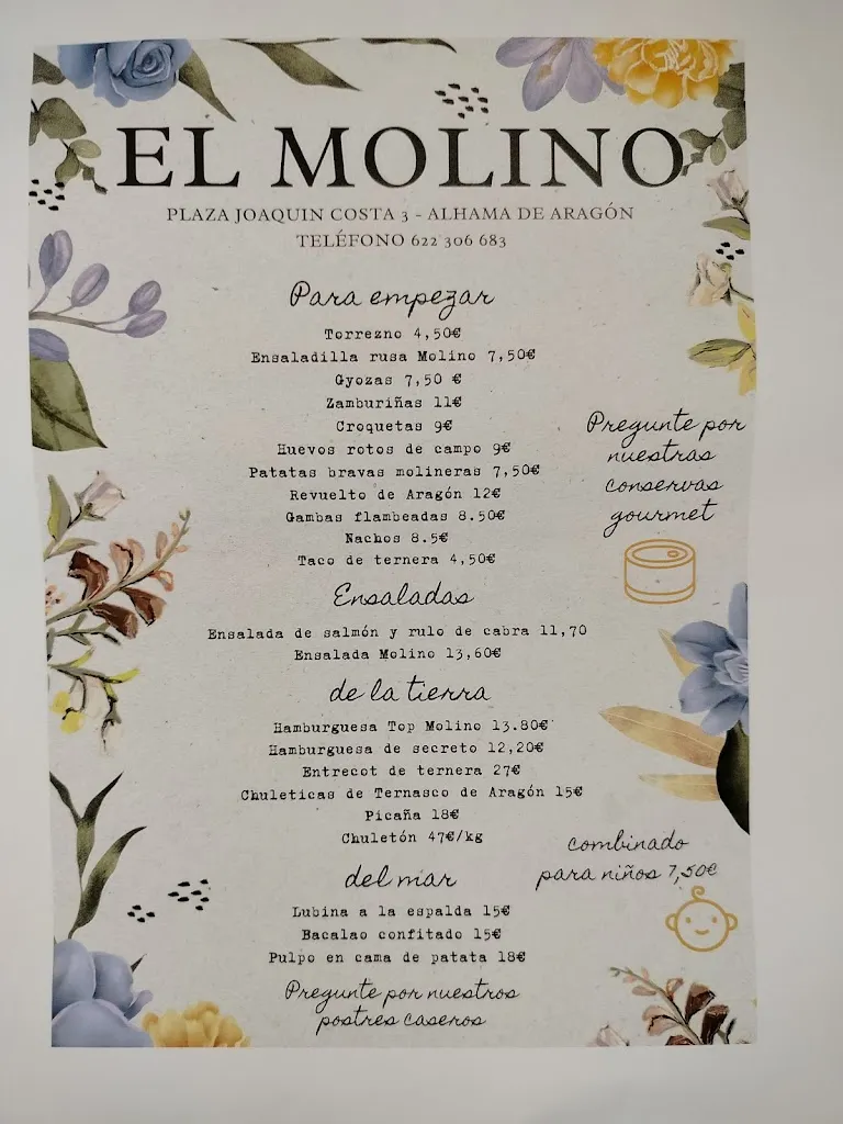 Menu_Bar restaurante El Molino_Alhama de Aragón_image_2