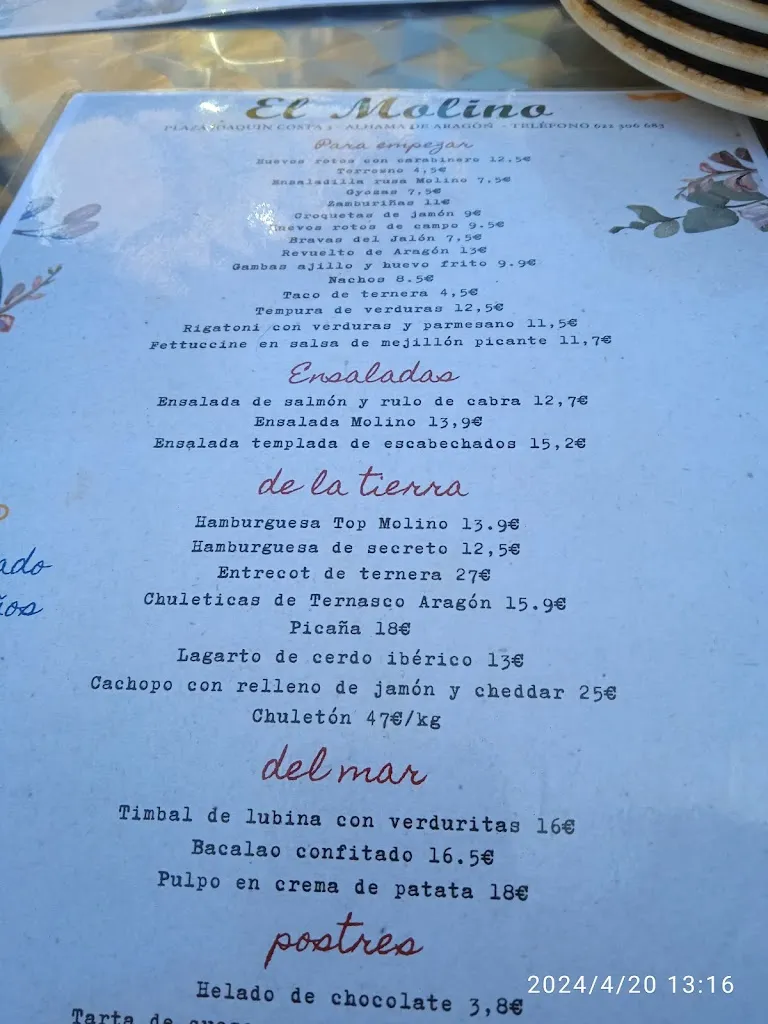 Menu_Bar restaurante El Molino_Alhama de Aragón_image_3