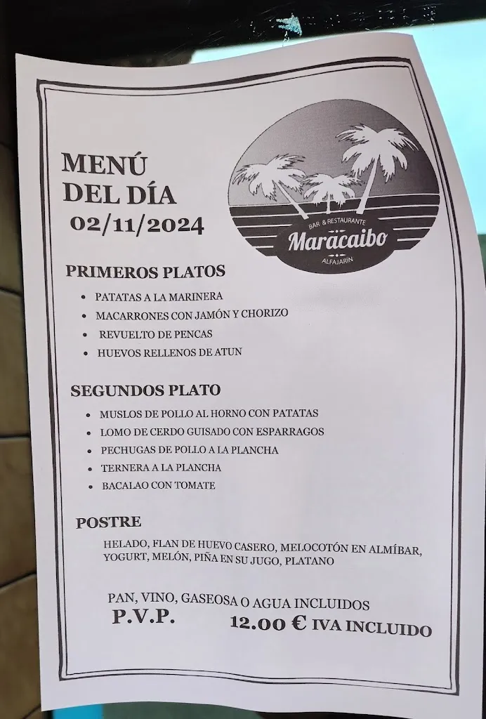 Menü_Restaurante Maracaibo_Alfajarín_Bild_1